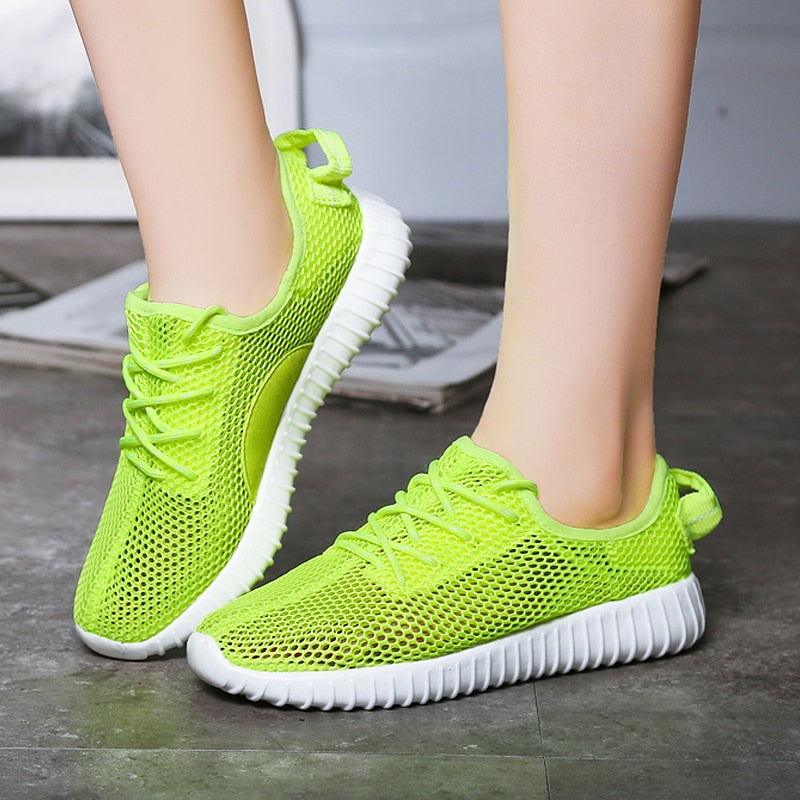 2020 Summer Women Vulcanized Shoes For Breathable Mesh Shoes Women Sneakers Lightweight Mesh Casual High Quality Green Pink