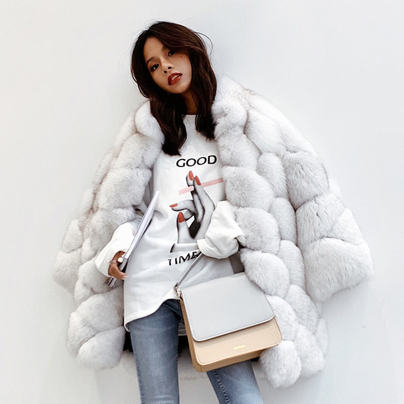 Artificial Fox Fur Coat Women Fashion Pockets Faux Fox Fur Jackets Women Casual Covered Button Jackets Female Ladies CP106