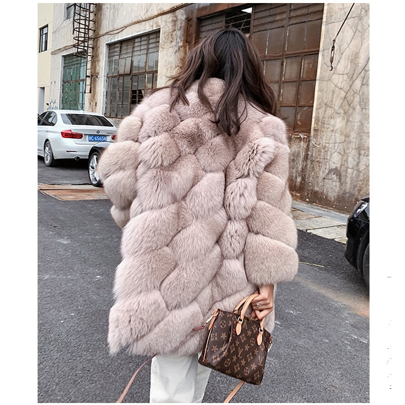 Artificial Fox Fur Coat Women Fashion Pockets Faux Fox Fur Jackets Women Casual Covered Button Jackets Female Ladies CP106