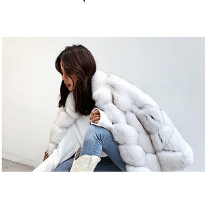 Artificial Fox Fur Coat Women Fashion Pockets Faux Fox Fur Jackets Women Casual Covered Button Jackets Female Ladies CP106