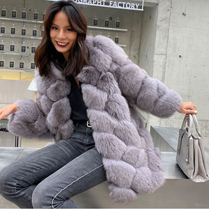 Artificial Fox Fur Coat Women Fashion Pockets Faux Fox Fur Jackets Women Casual Covered Button Jackets Female Ladies CP106