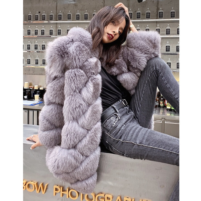 Artificial Fox Fur Coat Women Fashion Pockets Faux Fox Fur Jackets Women Casual Covered Button Jackets Female Ladies CP106