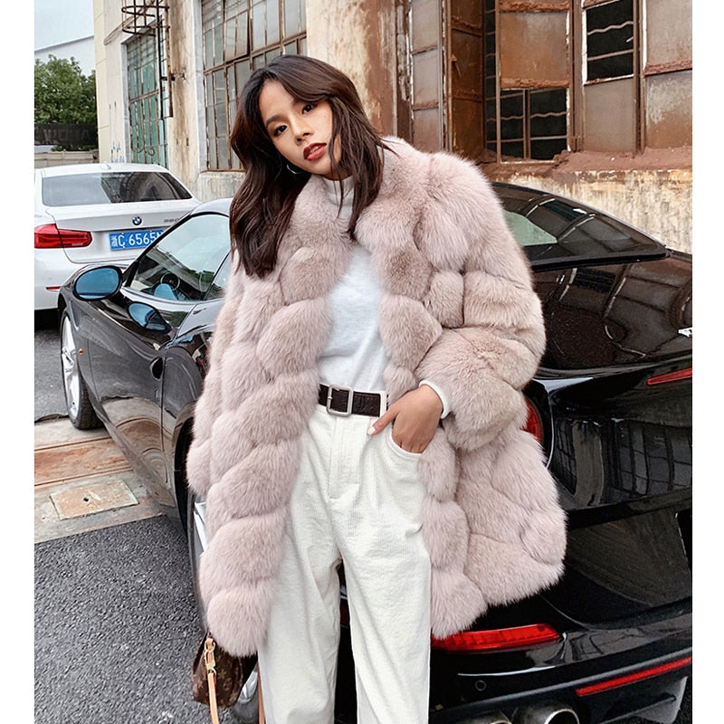 Artificial Fox Fur Coat Women Fashion Pockets Faux Fox Fur Jackets Women Casual Covered Button Jackets Female Ladies CP106