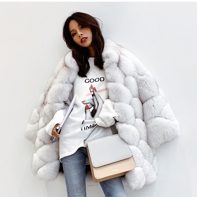 Artificial Fox Fur Coat Women Fashion Pockets Faux Fox Fur Jackets Women Casual Covered Button Jackets Female Ladies CP106