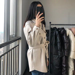 Casual Turn Down Collar Jackets Women Fashion Gray Pockets Coats Women Elegant Tie Belt Waist Jackets Female Ladies