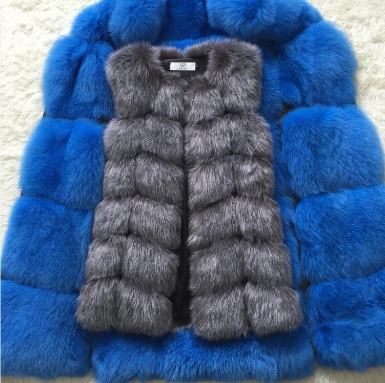 Faux Fur Factory Fox Artifical Fur Vest Women Autumn Winter Fox Faux Fur Coat Middle Long Waistcoat Female Faux Fur Vest CP01