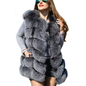 Faux Fur Factory Fox Artifical Fur Vest Women Autumn Winter Fox Faux Fur Coat Middle Long Waistcoat Female Faux Fur Vest CP01