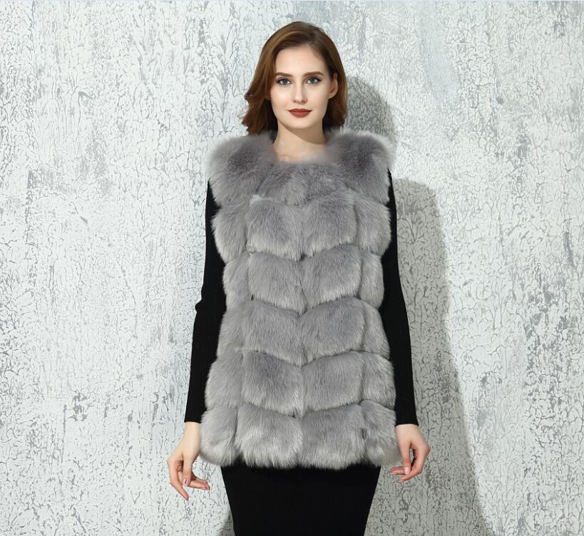 Faux Fur Factory Fox Artifical Fur Vest Women Autumn Winter Fox Faux Fur Coat Middle Long Waistcoat Female Faux Fur Vest CP01