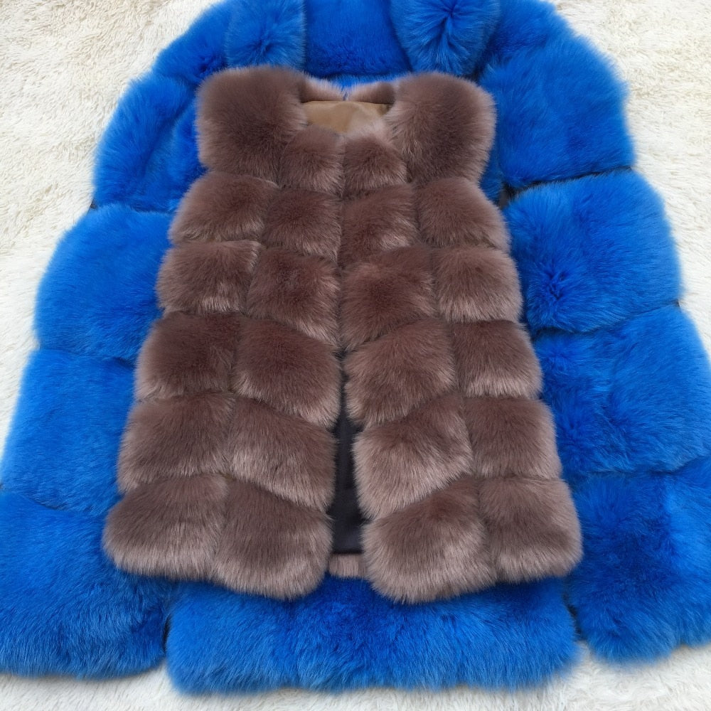 Faux Fur Factory Fox Artifical Fur Vest Women Autumn Winter Fox Faux Fur Coat Middle Long Waistcoat Female Faux Fur Vest CP01