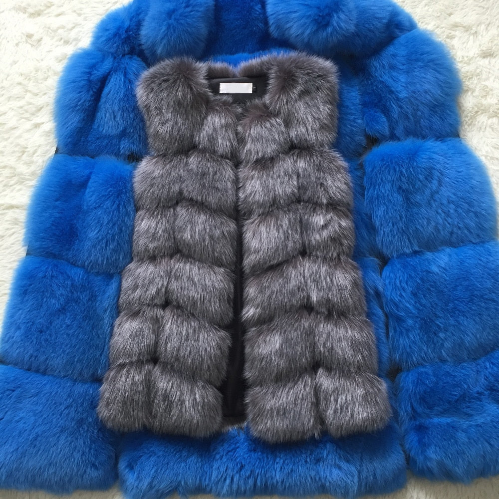 Faux Fur Factory Fox Artifical Fur Vest Women Autumn Winter Fox Faux Fur Coat Middle Long Waistcoat Female Faux Fur Vest CP01