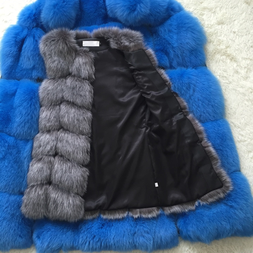 Faux Fur Factory Fox Artifical Fur Vest Women Autumn Winter Fox Faux Fur Coat Middle Long Waistcoat Female Faux Fur Vest CP01