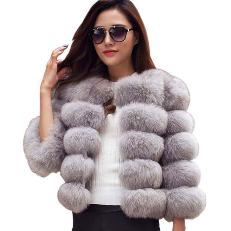 Faux Fur Factory Fox Faux Fur Coat Women Winter Warm Artifical Fur Coat Overcoat Female Ladies Fox Faux Furs Jacket Coat CP30