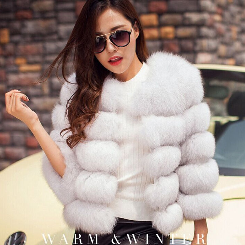 Faux Fur Factory Fox Faux Fur Coat Women Winter Warm Artifical Fur Coat Overcoat Female Ladies Fox Faux Furs Jacket Coat CP30