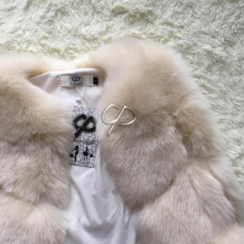 Faux Fur Factory Fox Faux Fur Coat Women Winter Warm Artifical Fur Coat Overcoat Female Ladies Fox Faux Furs Jacket Coat CP30