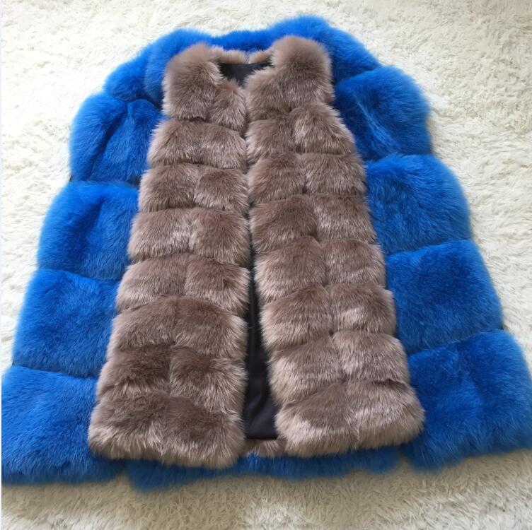 Faux Fur Factory Fox Faux Fur Vest Women Winter Warm Fox Artifical Fur Waistcoat Middle Long Coat Ladies Faux Furs Vest