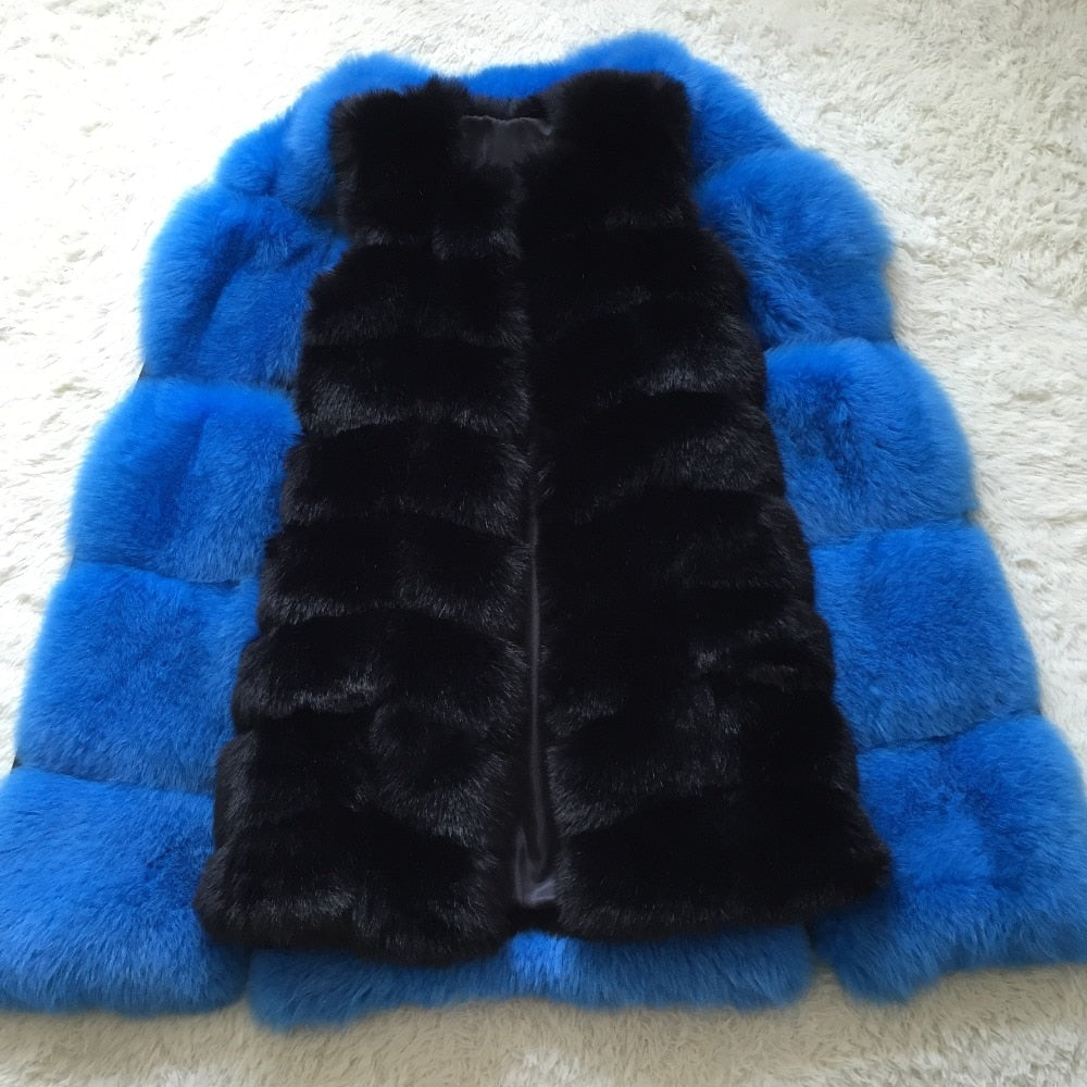 Faux Fur Factory Fox Faux Fur Vest Women Winter Warm Fox Artifical Fur Waistcoat Middle Long Coat Ladies Faux Furs Vest