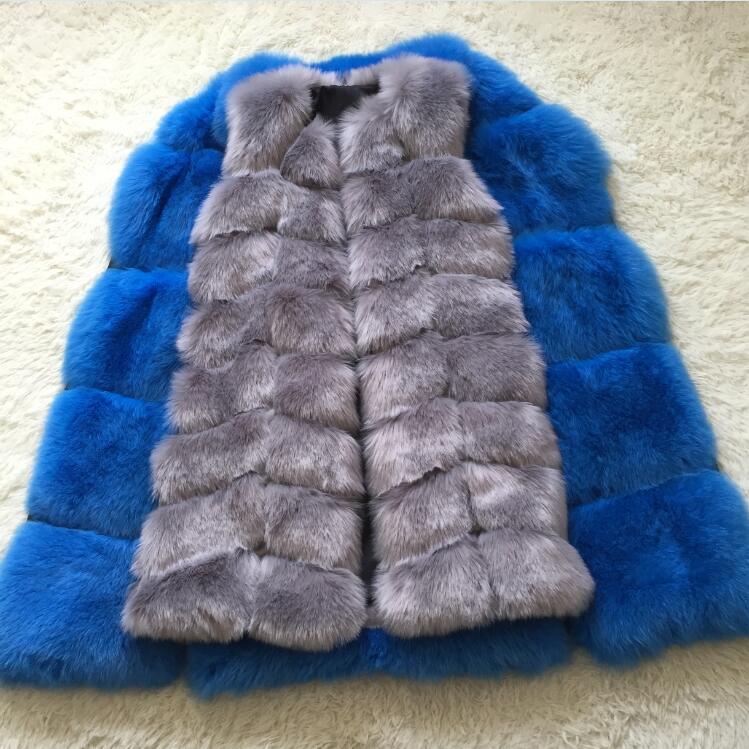 Faux Fur Factory Fox Faux Fur Vest Women Winter Warm Fox Artifical Fur Waistcoat Middle Long Coat Ladies Faux Furs Vest