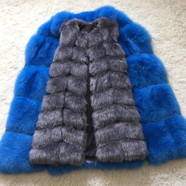 Faux Fur Factory Fox Faux Fur Vest Women Winter Warm Fox Artifical Fur Waistcoat Middle Long Coat Ladies Faux Furs Vest