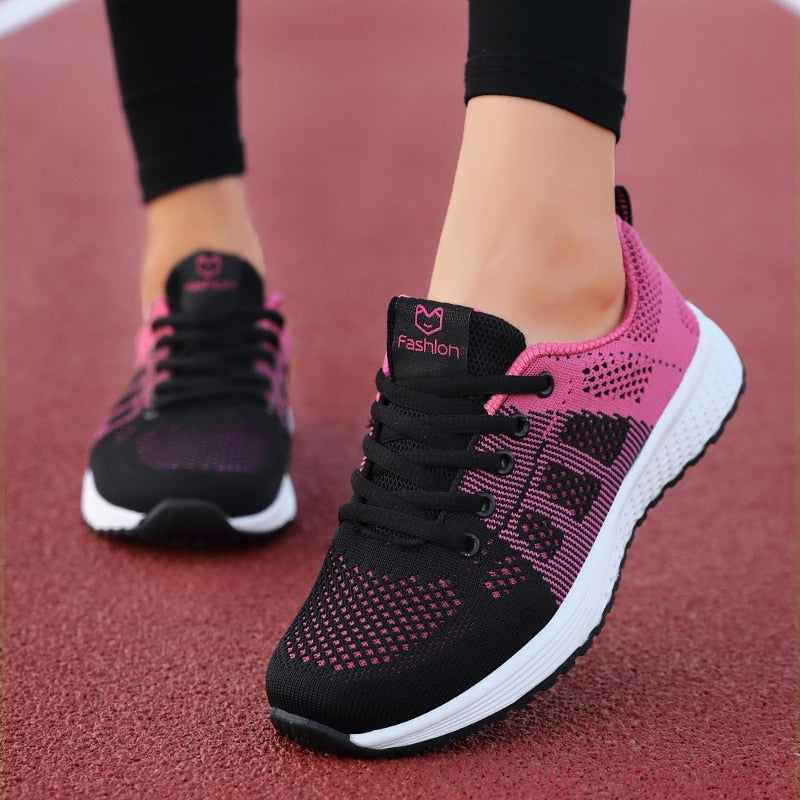 Women Casual Shoes Breathable Walking Mesh Lace Up Flat Shoes Sneakers Women 2019 Tenis Feminino Pink Black White