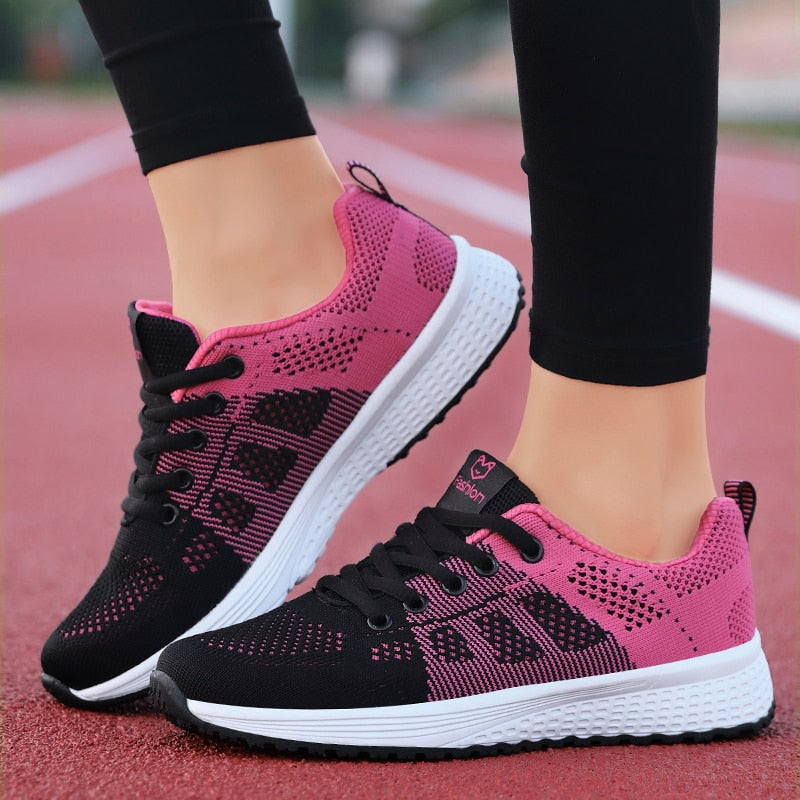 Women Casual Shoes Breathable Walking Mesh Lace Up Flat Shoes Sneakers Women 2019 Tenis Feminino Pink Black White