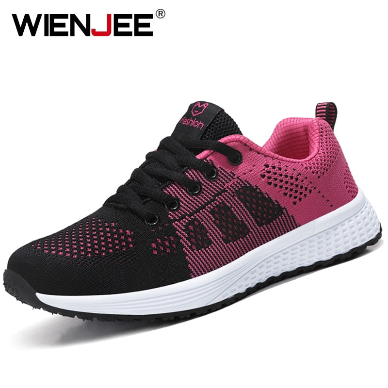 Women Casual Shoes Breathable Walking Mesh Lace Up Flat Shoes Sneakers Women 2019 Tenis Feminino Pink Black White