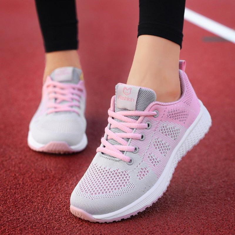 Women Casual Shoes Breathable Walking Mesh Lace Up Flat Shoes Sneakers Women 2019 Tenis Feminino Pink Black White