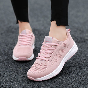 Women Casual Shoes Breathable Walking Mesh Lace Up Flat Shoes Sneakers Women 2019 Tenis Feminino Pink Black White