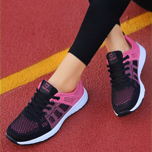 Women Casual Shoes Breathable Walking Mesh Lace Up Flat Shoes Sneakers Women 2019 Tenis Feminino Pink Black White