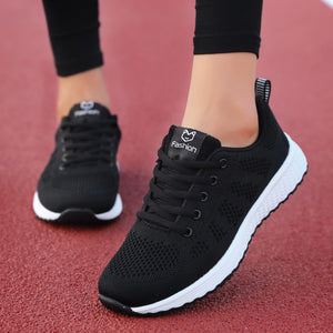 Women Casual Shoes Breathable Walking Mesh Lace Up Flat Shoes Sneakers Women 2019 Tenis Feminino Pink Black White