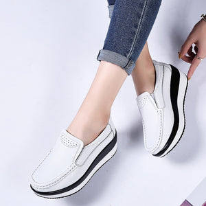 Women Flats Platform Shoes Women Elegant Genuine Leather Shoes Woman Autumn Slip On Casual Flat Shoes Women Zapatos De Mujer