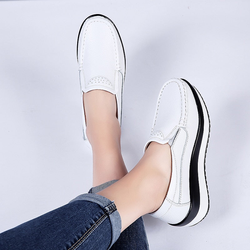 Women Flats Platform Shoes Women Elegant Genuine Leather Shoes Woman Autumn Slip On Casual Flat Shoes Women Zapatos De Mujer