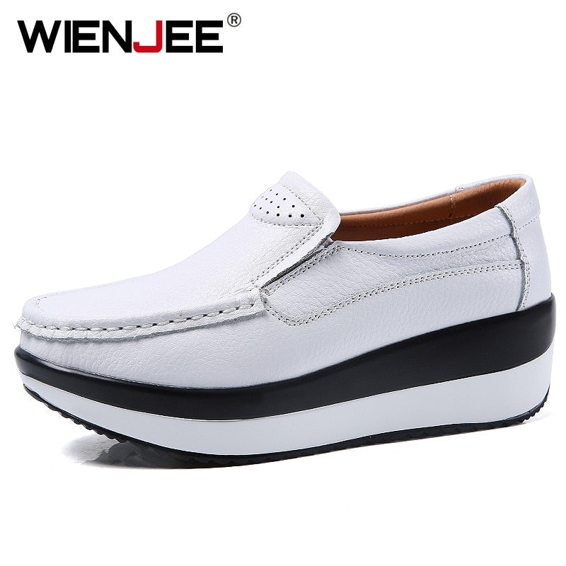 Women Flats Platform Shoes Women Elegant Genuine Leather Shoes Woman Autumn Slip On Casual Flat Shoes Women Zapatos De Mujer