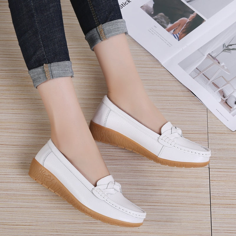 Women Genuine Leather Loafers Sheos Ballet Flats Ladies Shoes Female Spring Moccasins Casual Ballerina Shoes Women Sneakers