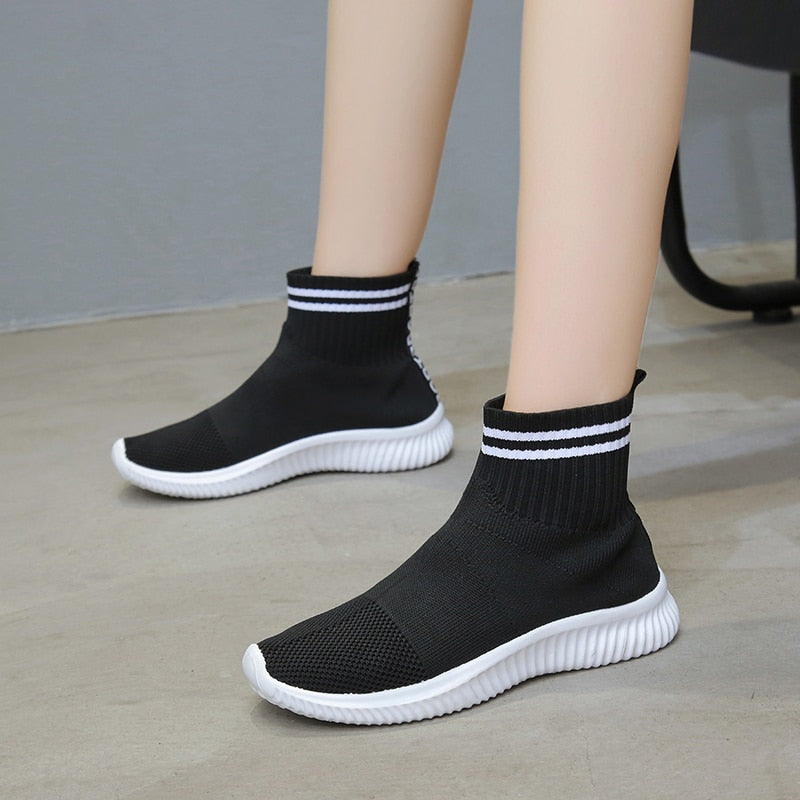 Women Sneakers Shoes 2020 Fashion Socks Shoe Casual Sneakers Summer Knitted Vulcanized Shoes Women Flats Trainers Tenis Feminino