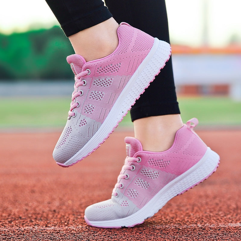 Women Sneakers Women 2020 Casual Shoes Fashion Breathable Walking Mesh Lace Up Flat Shoes Tenis Feminino Pink Black