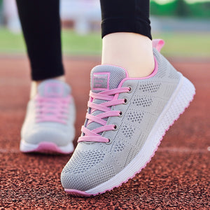 Women Sneakers Women 2020 Casual Shoes Fashion Breathable Walking Mesh Lace Up Flat Shoes Tenis Feminino Pink Black