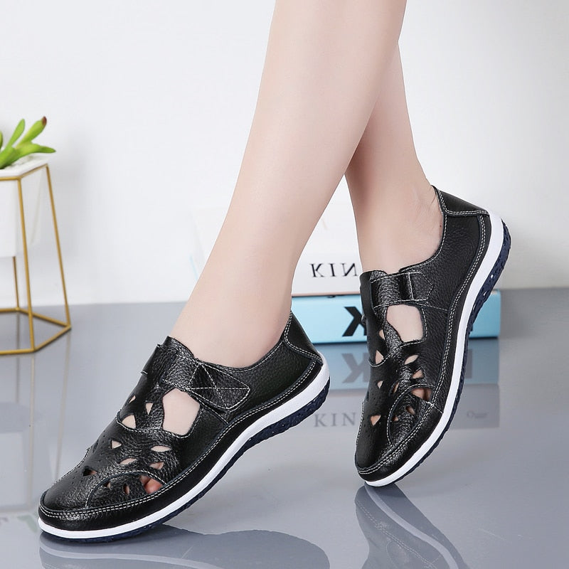 Women's Sandals Summer Ladies Girls Comfortable Ankle Hollow Round Toe Sandals Female Soft Beach Sole Shoes Plus Size