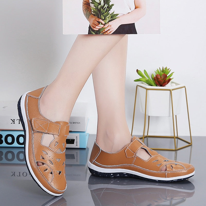 Women's Sandals Summer Ladies Girls Comfortable Ankle Hollow Round Toe Sandals Female Soft Beach Sole Shoes Plus Size