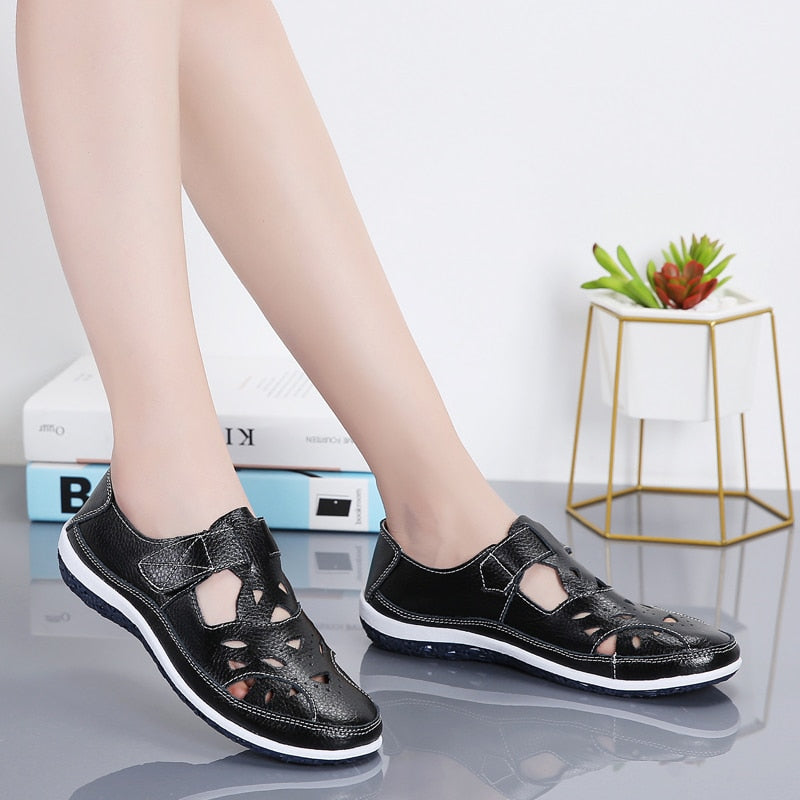 Women's Sandals Summer Ladies Girls Comfortable Ankle Hollow Round Toe Sandals Female Soft Beach Sole Shoes Plus Size